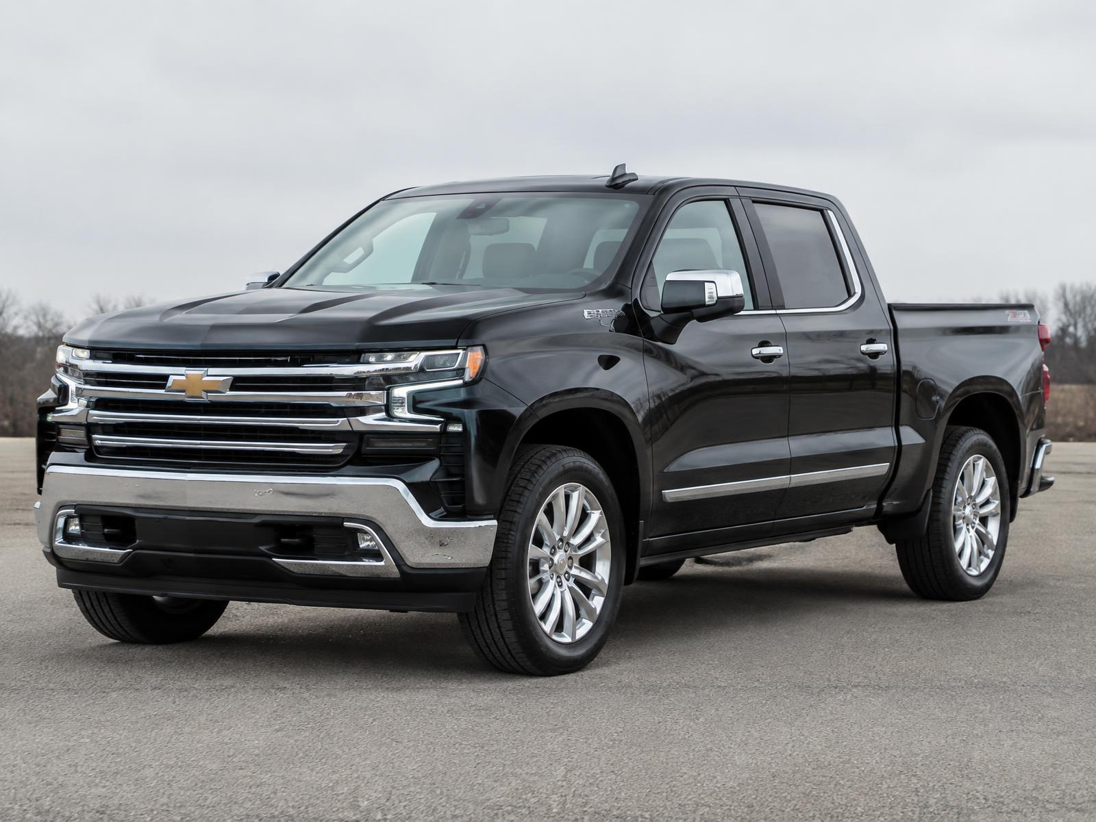 Black 2025 Chevrolet Silverado 1500 LTZ Crew Cab shown from the front three-quarter angle